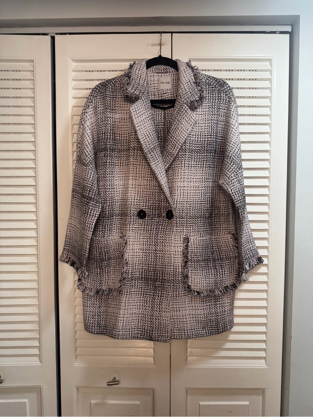 Nic And Zoe Women's Black & White Tweed Double-Breasted Cardigan